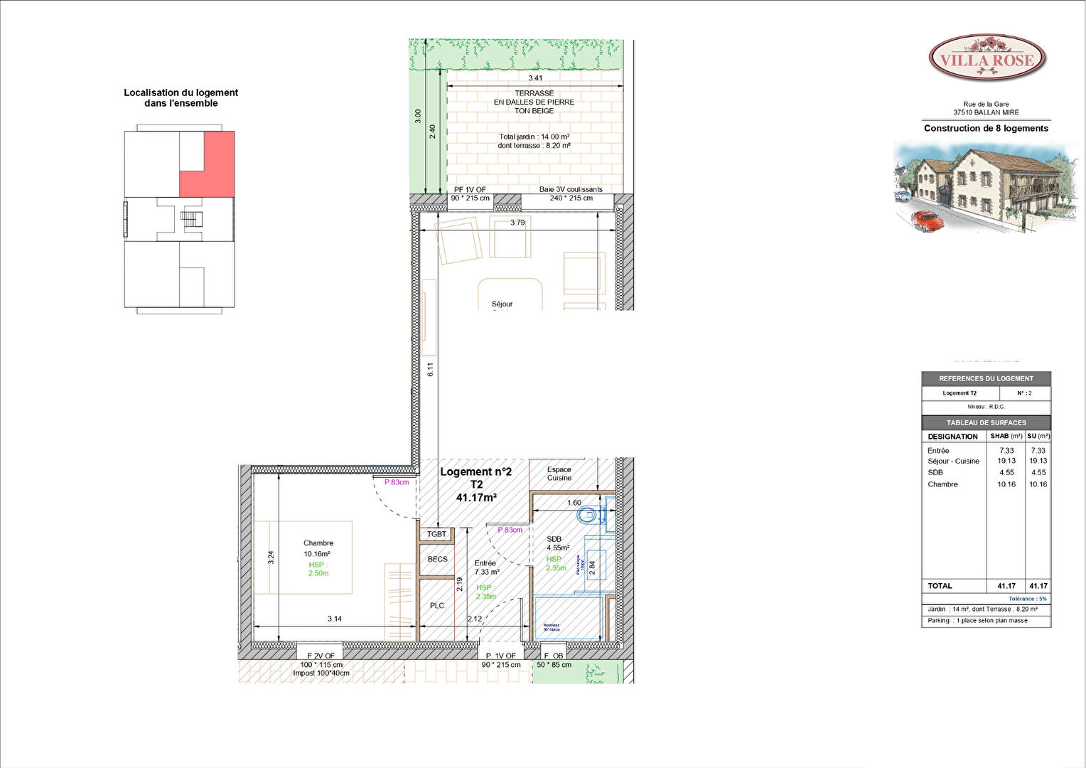 Photo Appartement Neuf - Ballan Mire 2 pièce(s) 41.17 m2 - Jardin et parking image 2/5