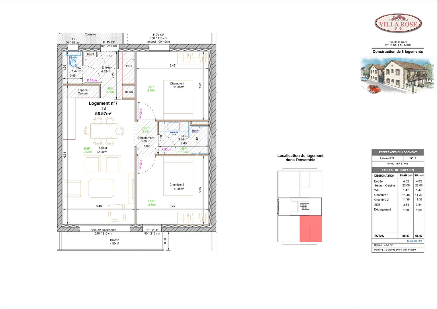 Photo Appartement Neuf - Ballan Mire 3 pièce(s) 55.67 m2  Balcon et parking image 3/5