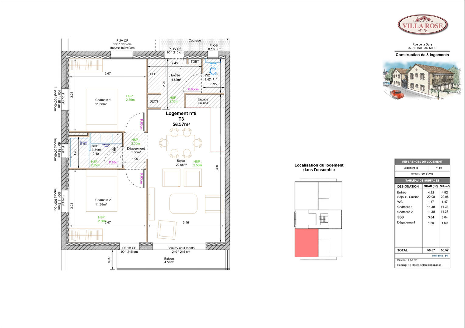Photo Appartement Neuf - Ballan Mire 3 pièce(s) 55.67 m2  Balcon et parking image 3/5