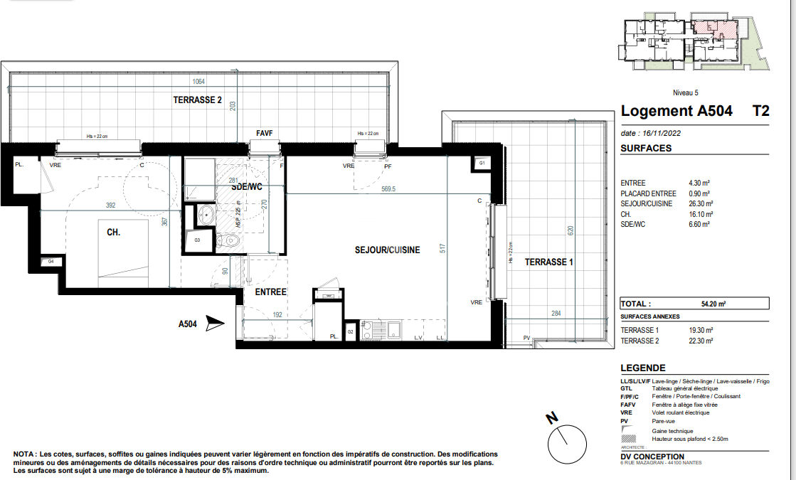 Photo Appartement de type 2 de 54,20m² avec deux grandes terrasses dans le centre de St Nazaire image 2/4