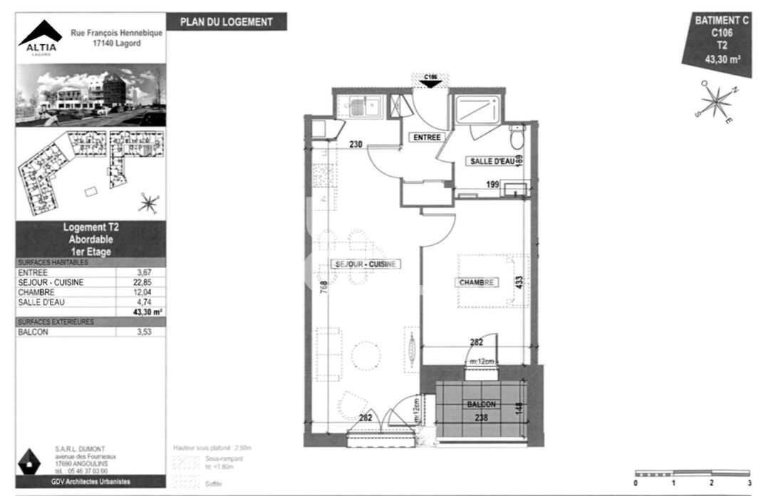 LAGORD : appartement T2 (43 m²) en location