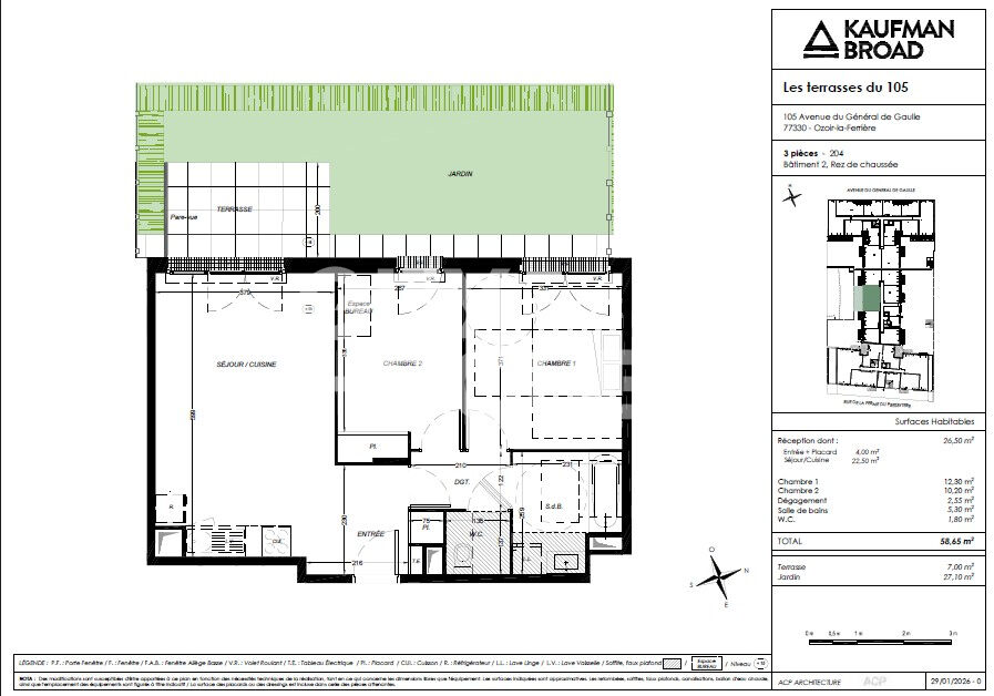 3 pièces avec balcon et 2 parkings