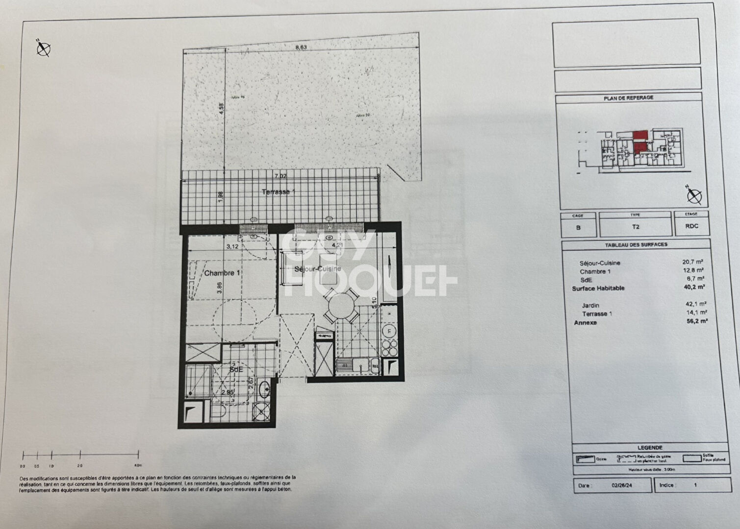 Appartement Guignes 2 pièce(s) 40.2 m2 avec jardin