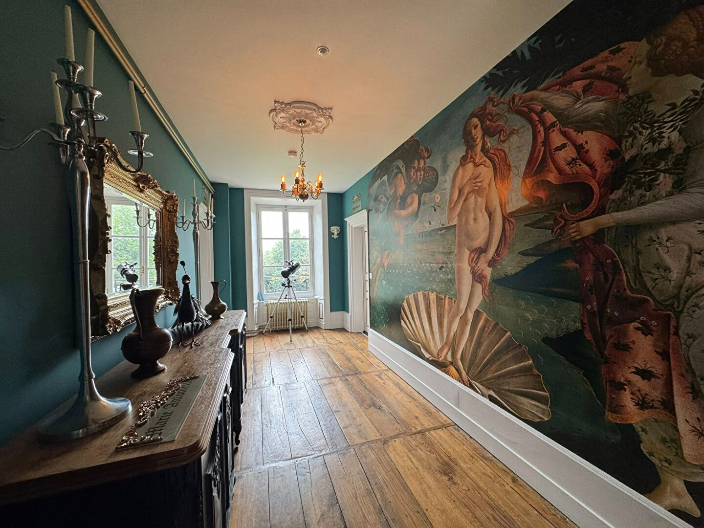 Spacious property in Haute-Vienne featuring artistic wall murals and elegant decor throughout the interior.