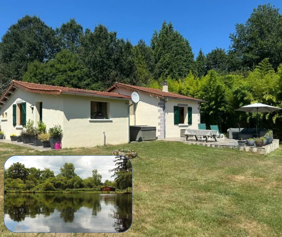 Three-bedroom property in Haute-Vienne, Nouvelle-Aquitaine, featuring a terrace and views of the surrounding garden.