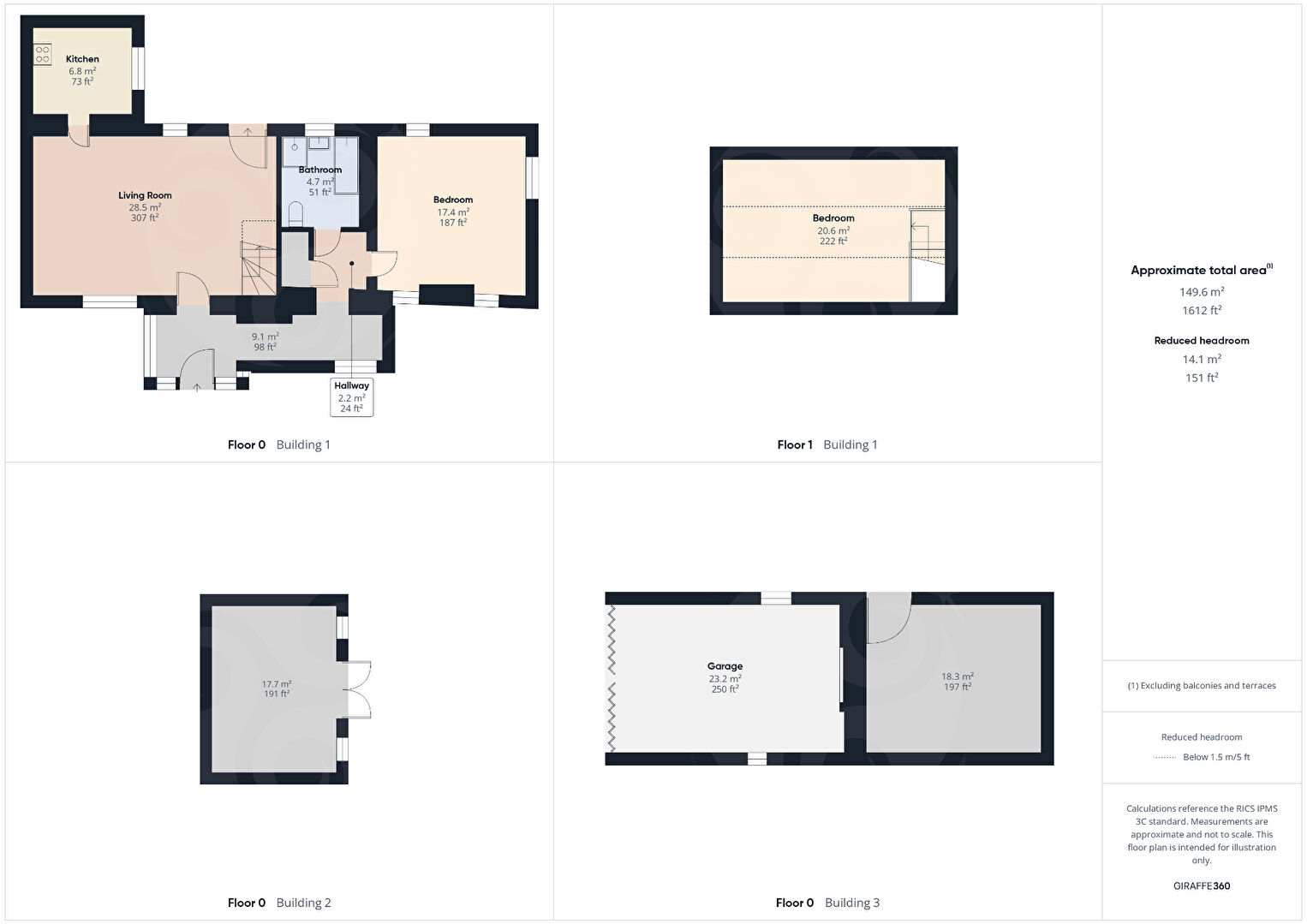 Two-bedroom property floor plan in Orne, Normandy, featuring living room and garage layout.