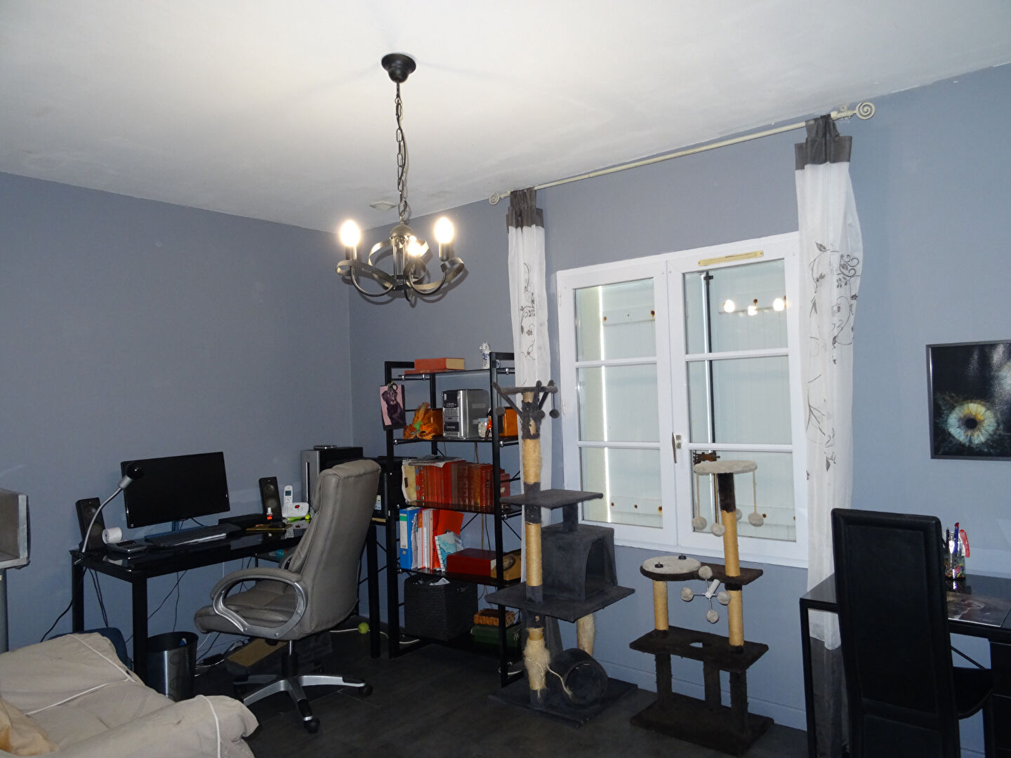 5-bedroom property in Vendée, Pays-de-la-Loire, featuring a home office with desk, shelving, and a cat tree.