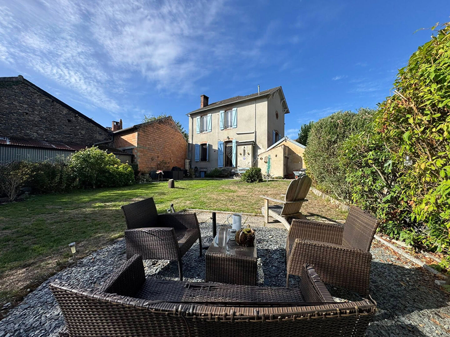 Three-bedroom property with garden seating area in Haute-Vienne, Nouvelle-Aquitaine, offering outdoor space and views.