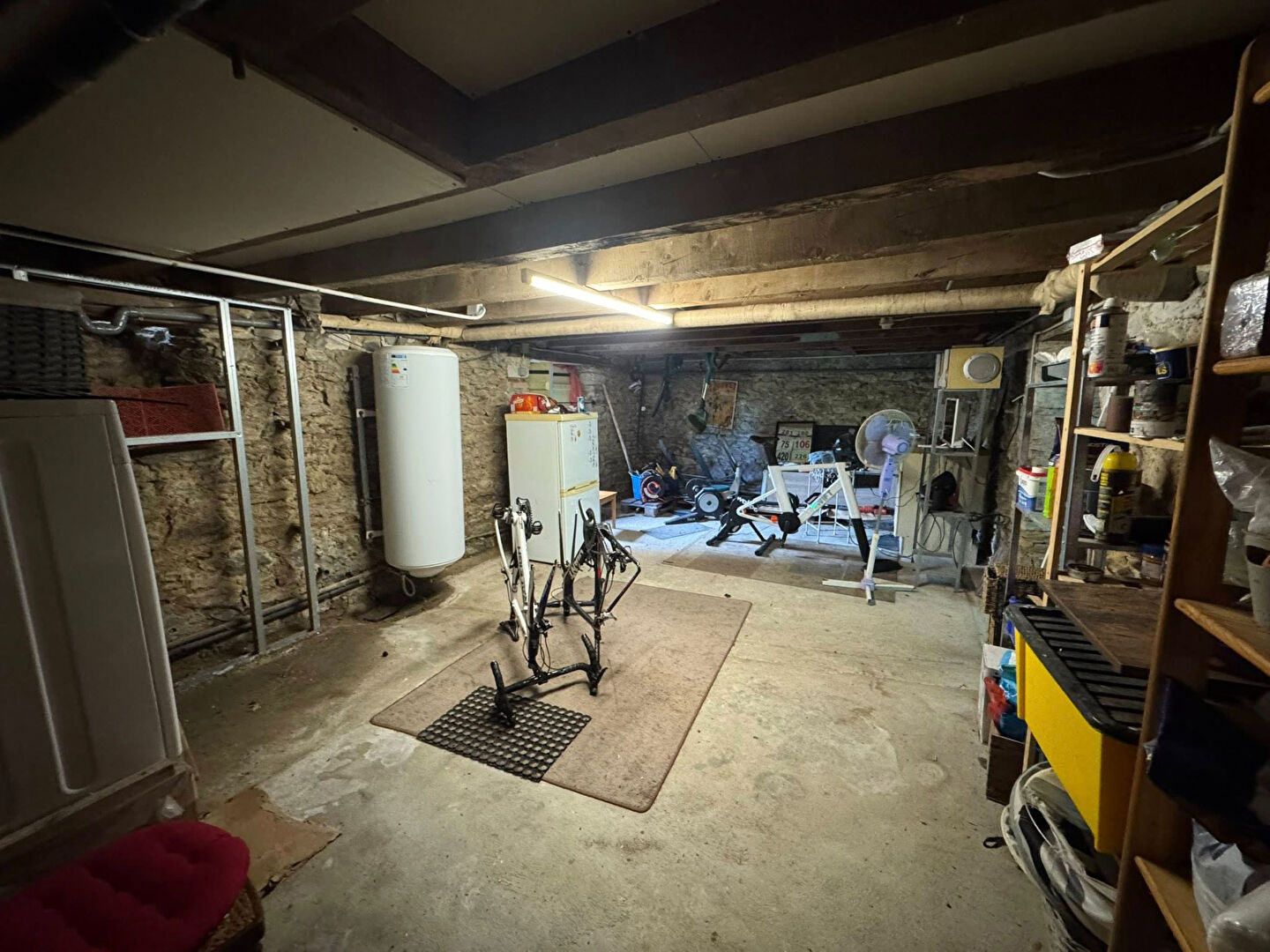 Spacious property in Haute-Vienne, featuring a versatile garage space with storage and workout equipment.