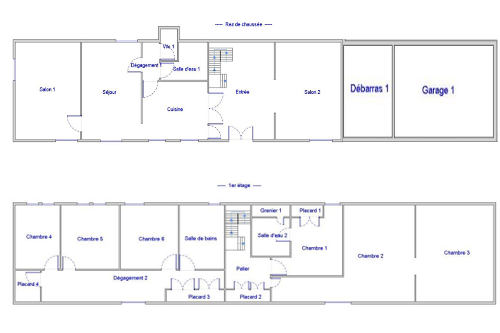 5-bedroom property floor plan in Mayenne, Pays-de-la-Loire, featuring living areas, kitchen, and garage.