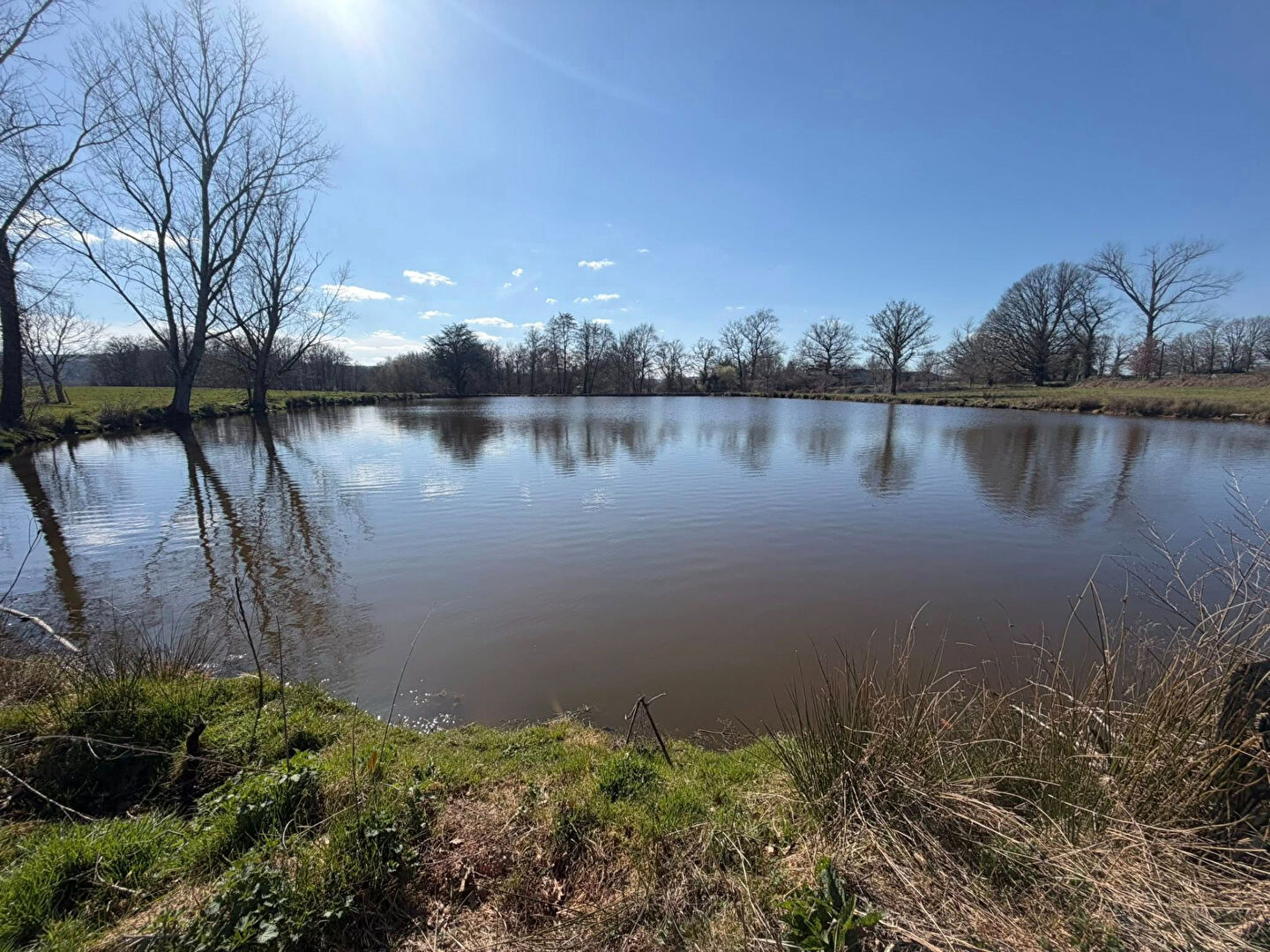 Serene water view surrounded by greenery, located in Haute-Vienne, Nouvelle-Aquitaine, ideal for property exploration.