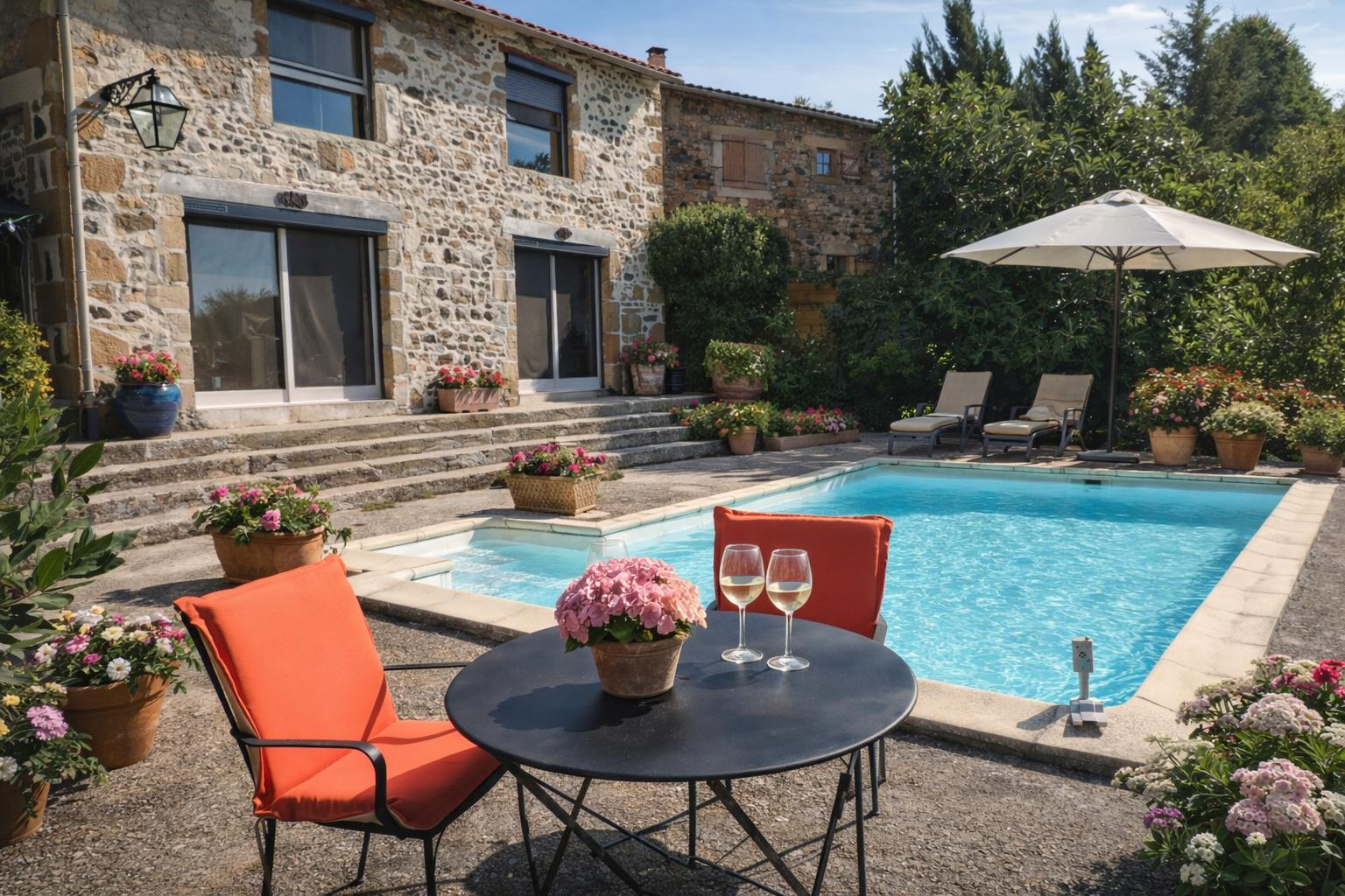 Ensemble immobilier de charme composé de deux maisons, Panorama, Piscine et Beaux Extérieurs
