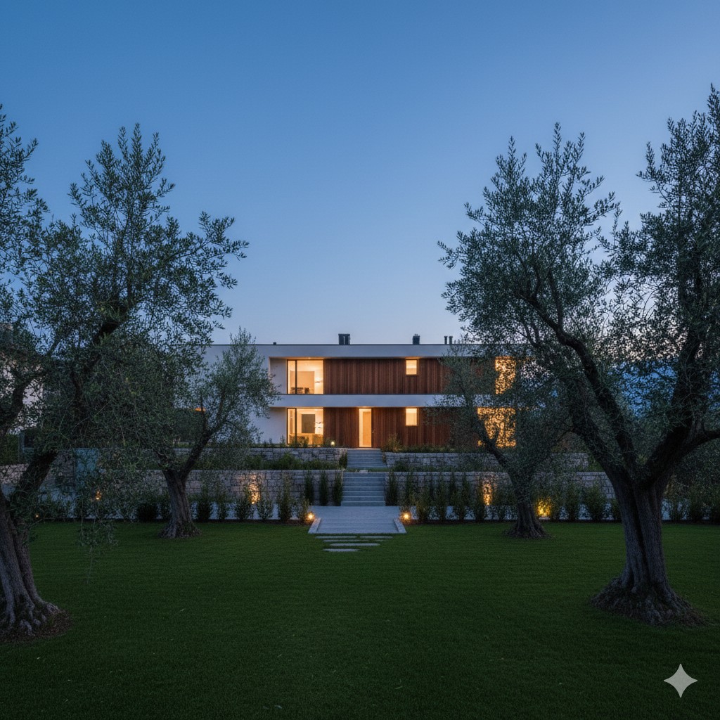 Villa contemporaine avec piscine intérieure et vue lac