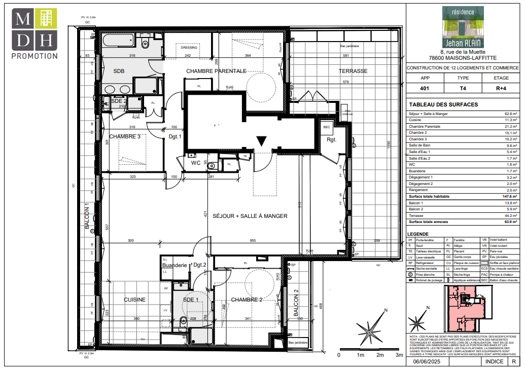 Agence les Cercles - Le Vésinet -
Programme neuf Maisons Laffitte 147.60 m2 Lot A401 T4 - PARC 360