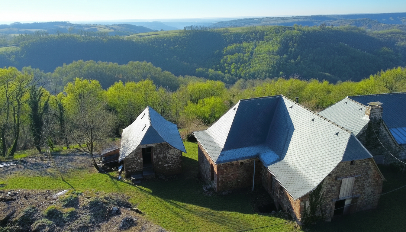 Ensemble en pierre, à rénover - terrain certifié AB - VILLECOMTAL
