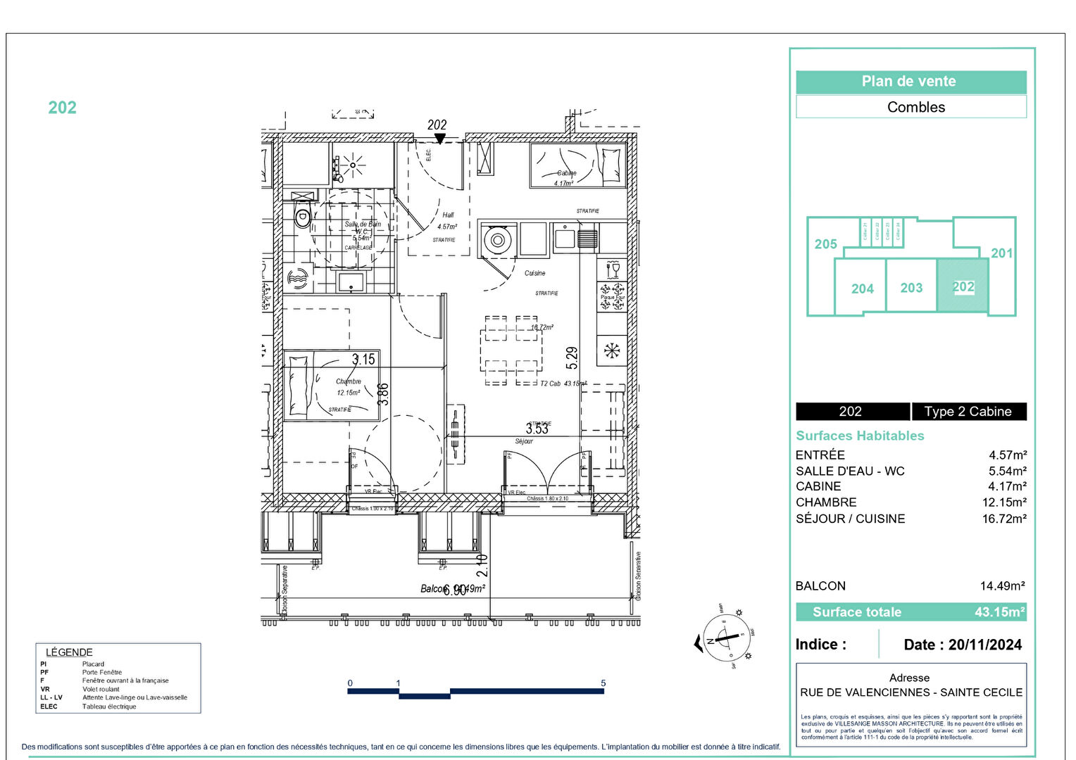 Photo Appartement Sainte Cecile 2 pièces  cabine 43.15 m² image 2/3
