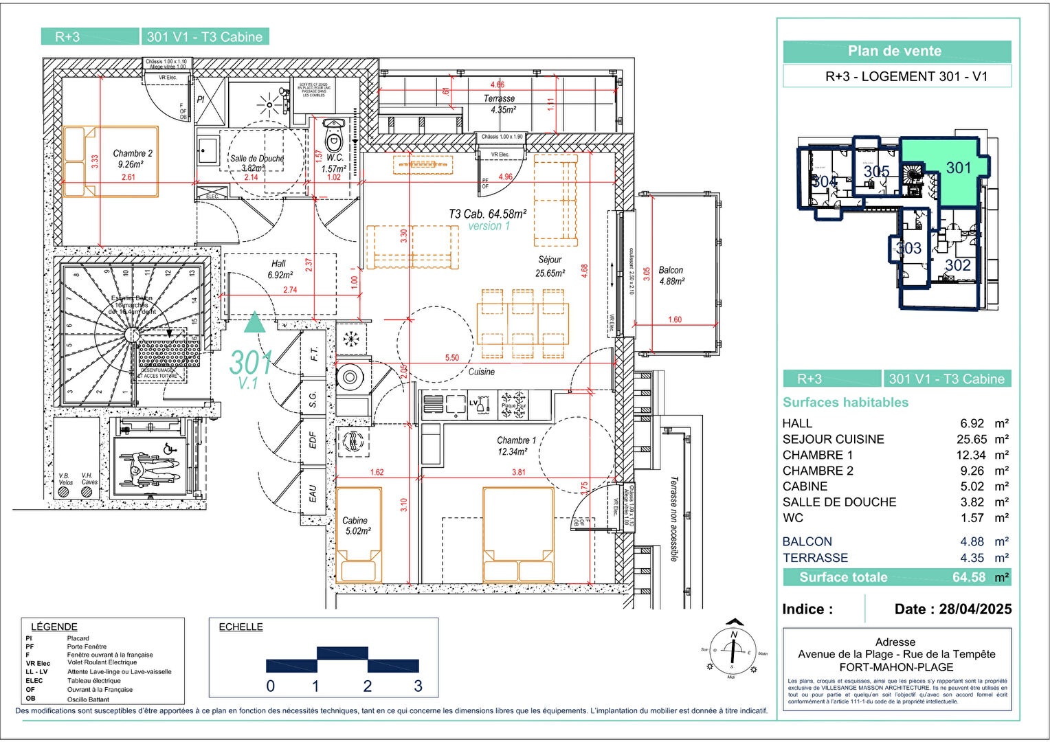 Photo Appartement  2 chambres + cabine Fort Mahon Plage 64.58m² image 2/4