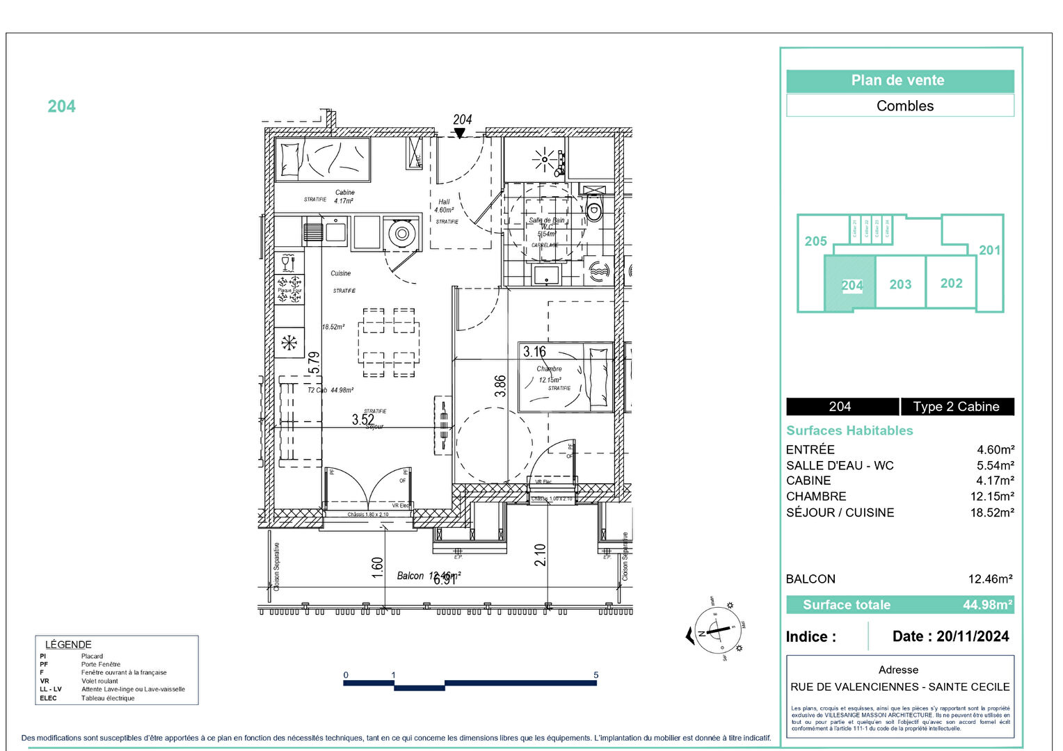 Photo Appartement Sainte Cecile 2 pièces  cabine 43.15 m² image 2/3