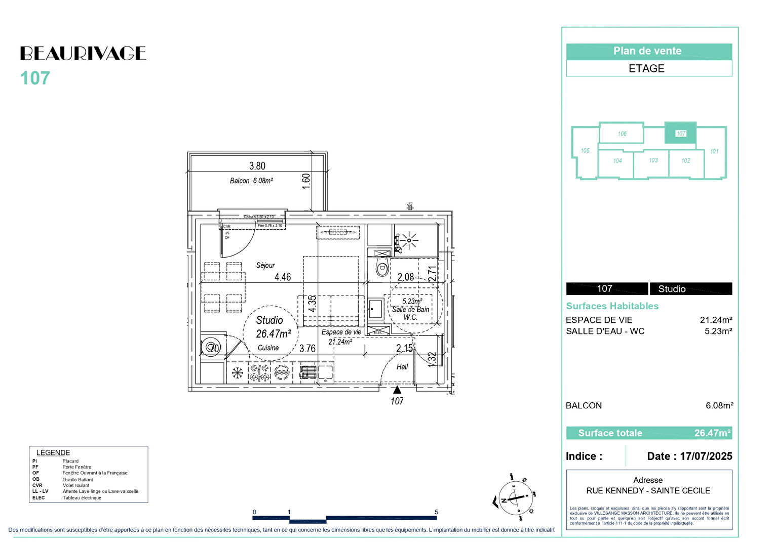 Photo Studio Sainte Cécile 26.47m² balcon 6m² image 2/3