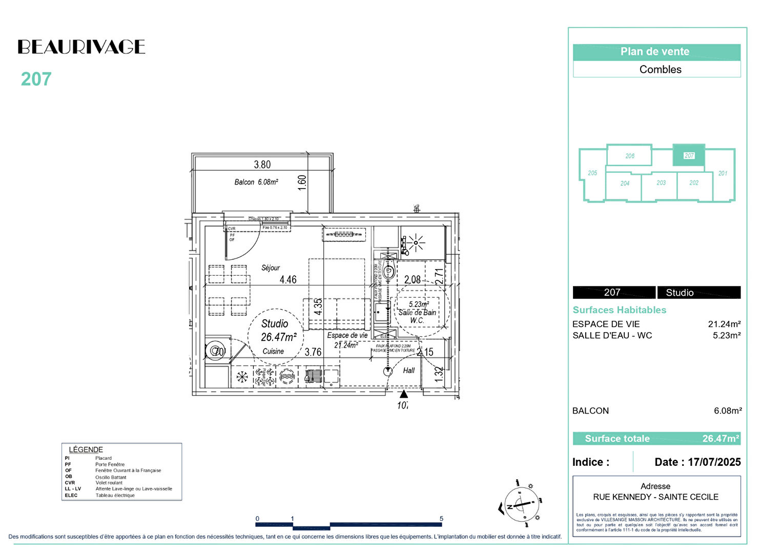 Photo Studio Sainte-Cécile 26.47m² balcon 6m² image 2/3