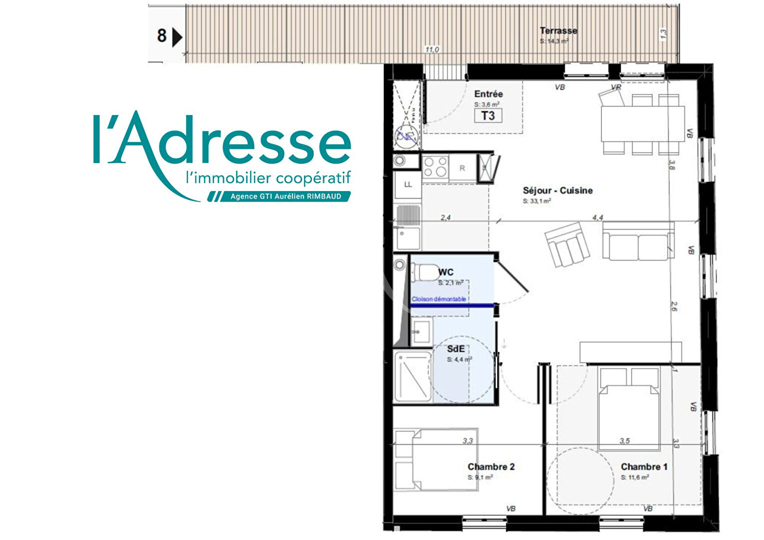 Photo Appart T3 Hyper centre, terrasse, ascenseur, parking, Residence l'EDEN image 3/5