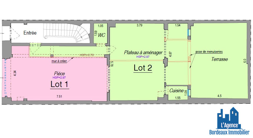 Photo VENDU PAR L'AGENCE !!! BORDEAUX JARDIN PUBLIC - PLATEAU D'ENVIRON 42 M² A AMENAGER AVEC TERRASSE DE 26 M² - MARTINE PASSICOS Tel:06.62.93.61.68. image 4/5