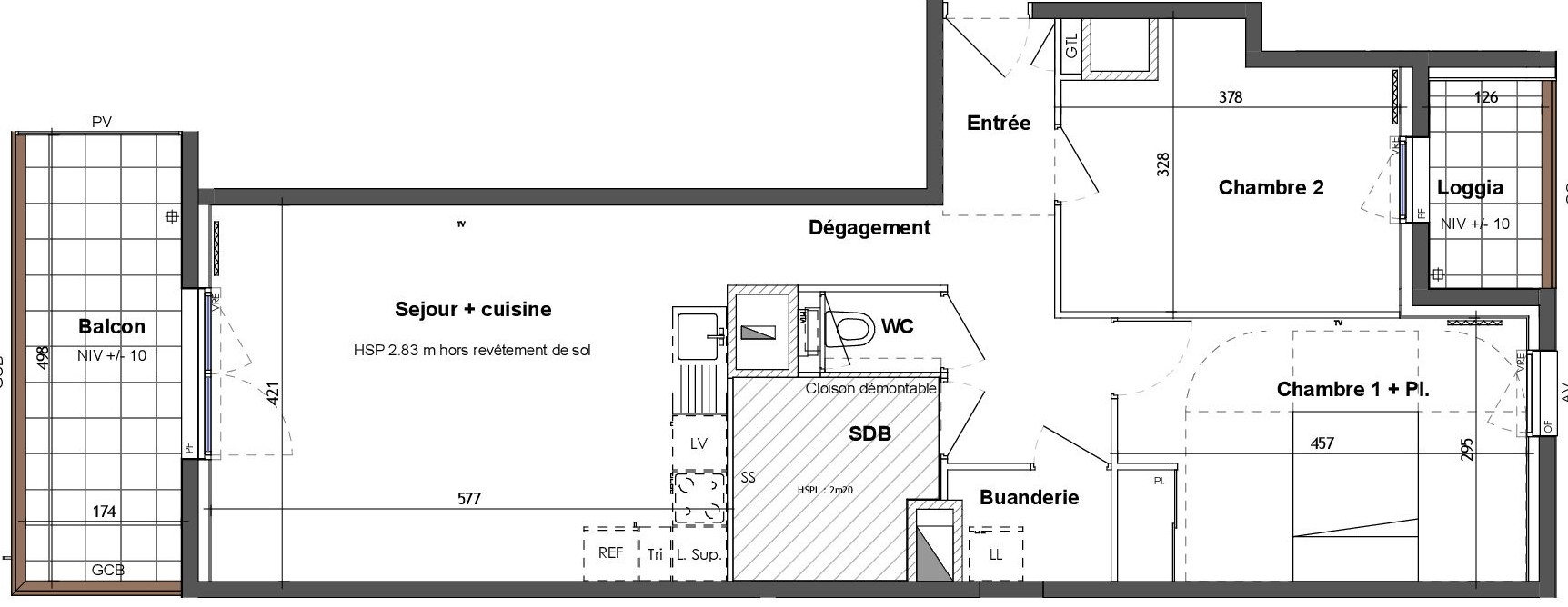 Photo RENNES - Appartement 3 pièces 66,10m² - Ouest - 7ème étage - ascenseur - balcon de 9.36 m² - Loggia de 3,13m² - stationnement image 2/3