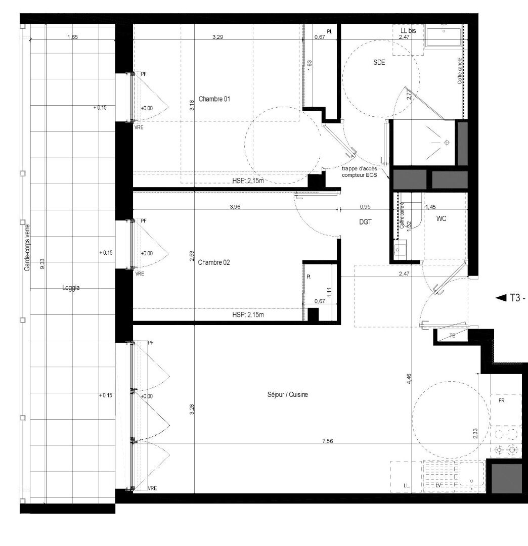 Photo RENNES  - appartement 3 pièces de 58.80m²  Ouest avec loggia de 15.40m²- 3ème étage- stationnement. image 2/3