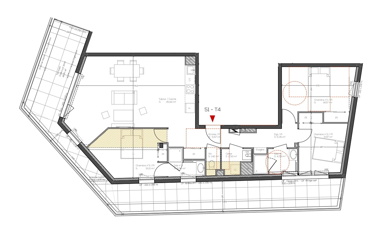 Photo VANNES - Appartement 4 pièces - 5ème étage - Sud - 95.48m² - ascenseur - terrasse  49.81m² -  double garage image 3/3