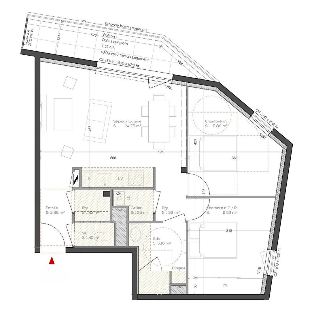 Photo VANNES - Appartement 3 pièces 4ème étage - Ouest- 62.30m² - ascenseur - balcon 7.55m² - stationnement et local velo image 2/3