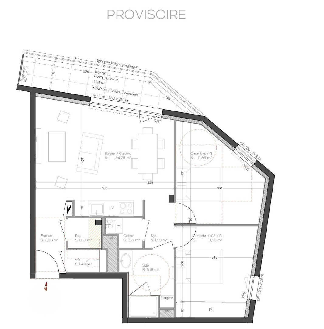 Photo VANNES - Appartement 3 pièces 2ème étage - Ouest- 62.33m² - ascenseur - balcon 7.55m² - stationnement image 2/4