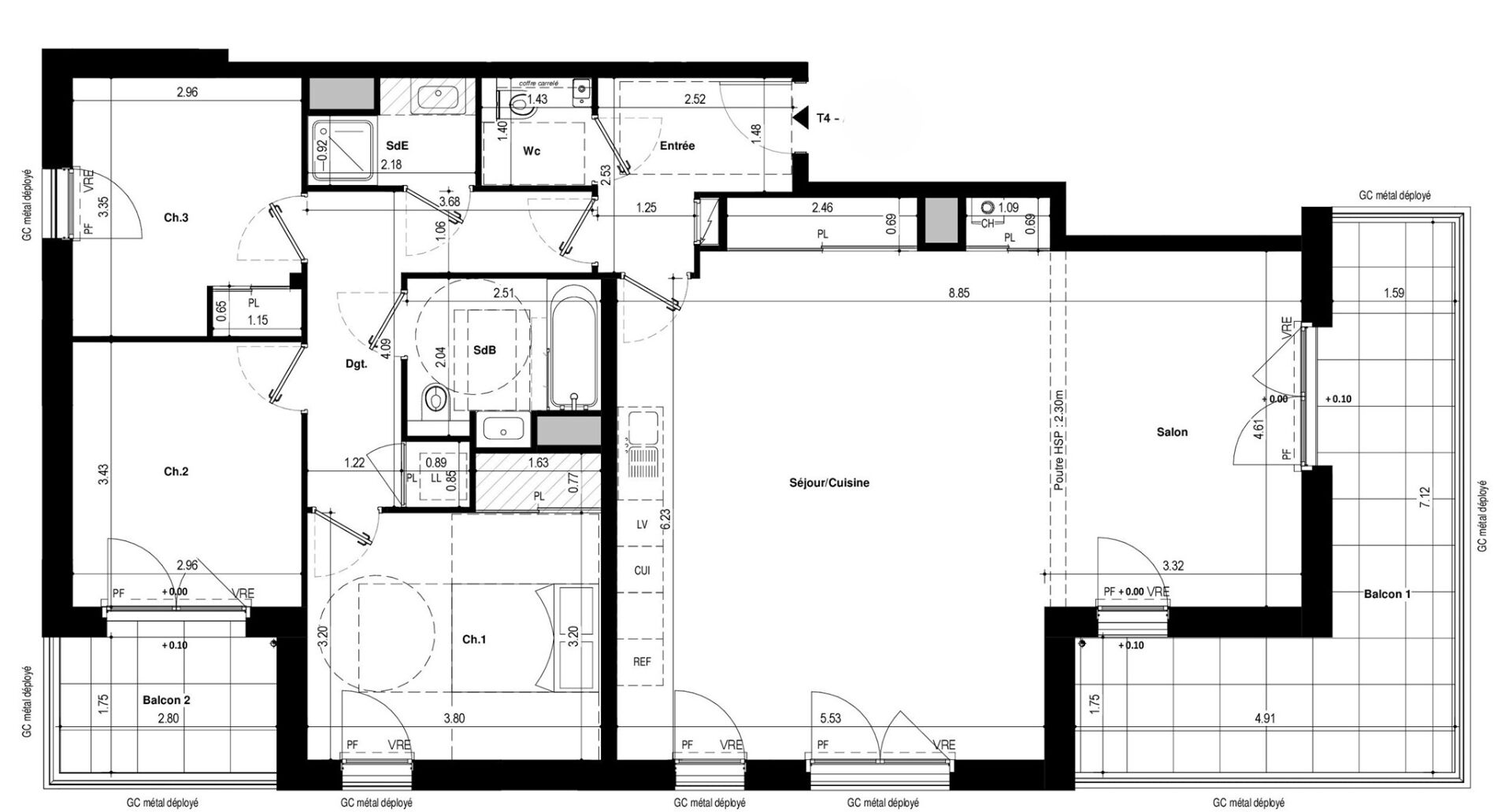 Photo COURROUZE / ST JACQUES - Appartement 4 pièces 110.16m² - 5ème étage - ascenseur - balcons de 21.21m² - stationnements image 2/3
