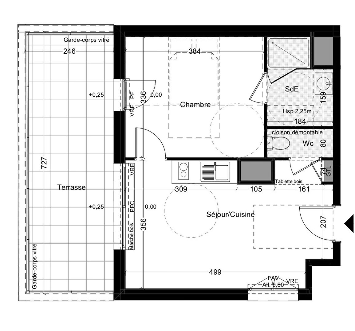 Photo RENNES - St Hélier - Appartement 2 pièces de 37.31m² Ouest - 4eme étage - ascenseur - terrasse de 17.86m² image 2/3