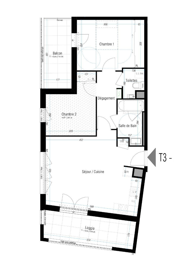 Photo RENNES - Appartement 3 pièces 63.92m² Sud - 5ème étage - ascenseur - loggia 10.49m² et balcon 7.92m² -  garage image 2/3
