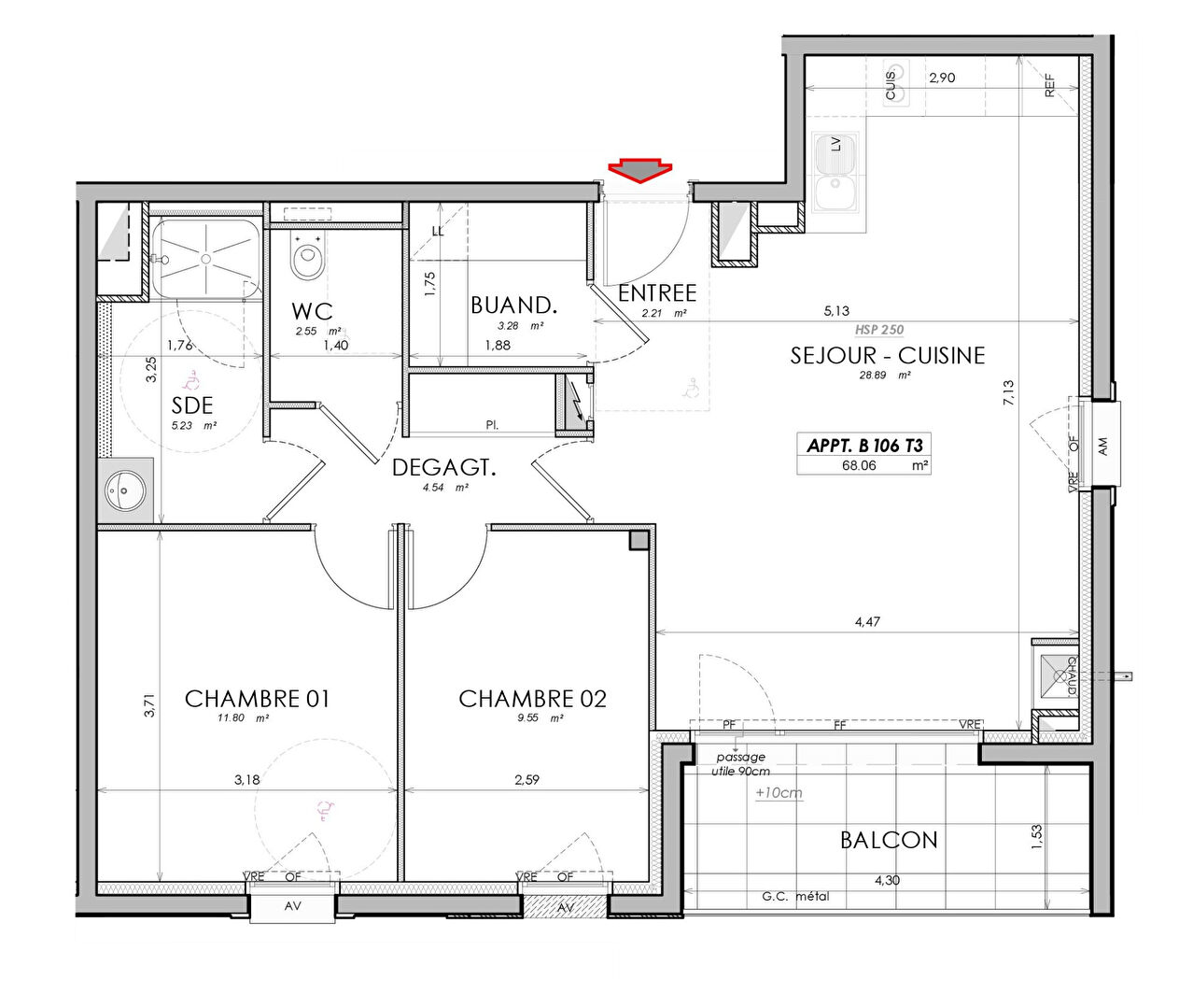 Photo Saint Malo - Appartement 3 pièces - 68.06m² - 1er étage - ascenseur - balcon 6m² - stationnements image 2/3