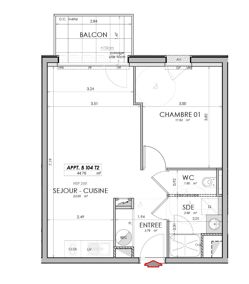 Photo Saint Malo - Appartement 2 pièces - 44.76m² Ouest - 1er étage - ascenseur - balcon 4m² - stationnement image 2/3