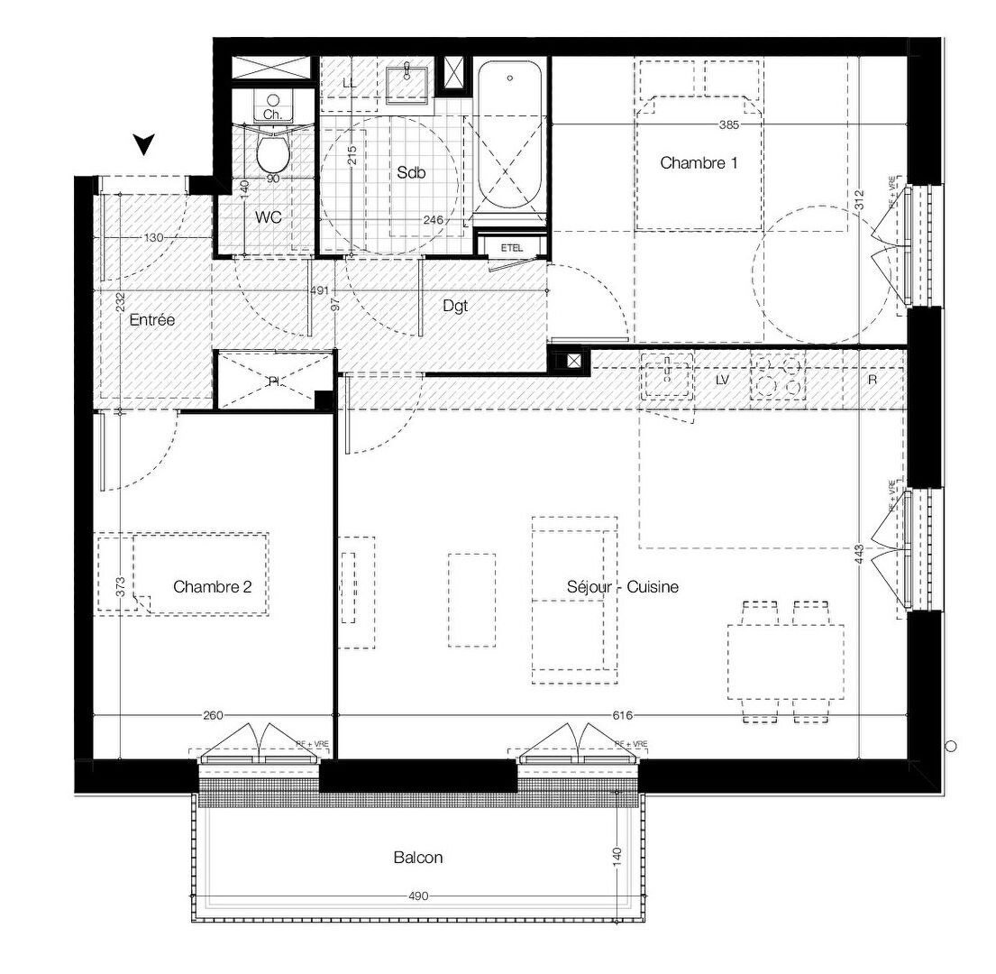 Photo VITRE - Appartement 3 pièces 62.30m² Sud- balcon de 6.60m² - 2ème étage - ascenseur - stationnements image 2/3