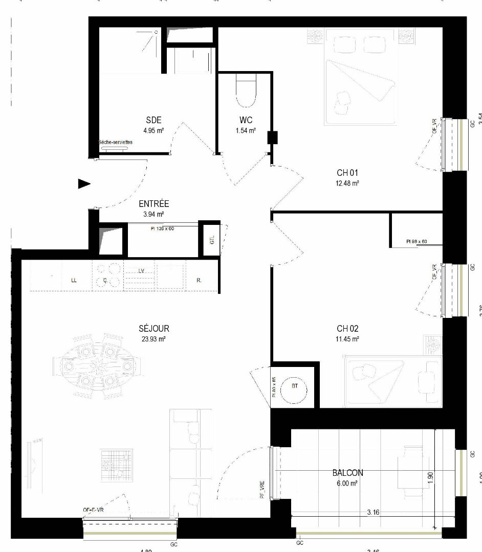 Photo Chantepie - Appartement 3 pièces de 60.85m² sud - 1er étage - balcon de 6m² - ascenseur - stationnement image 2/3