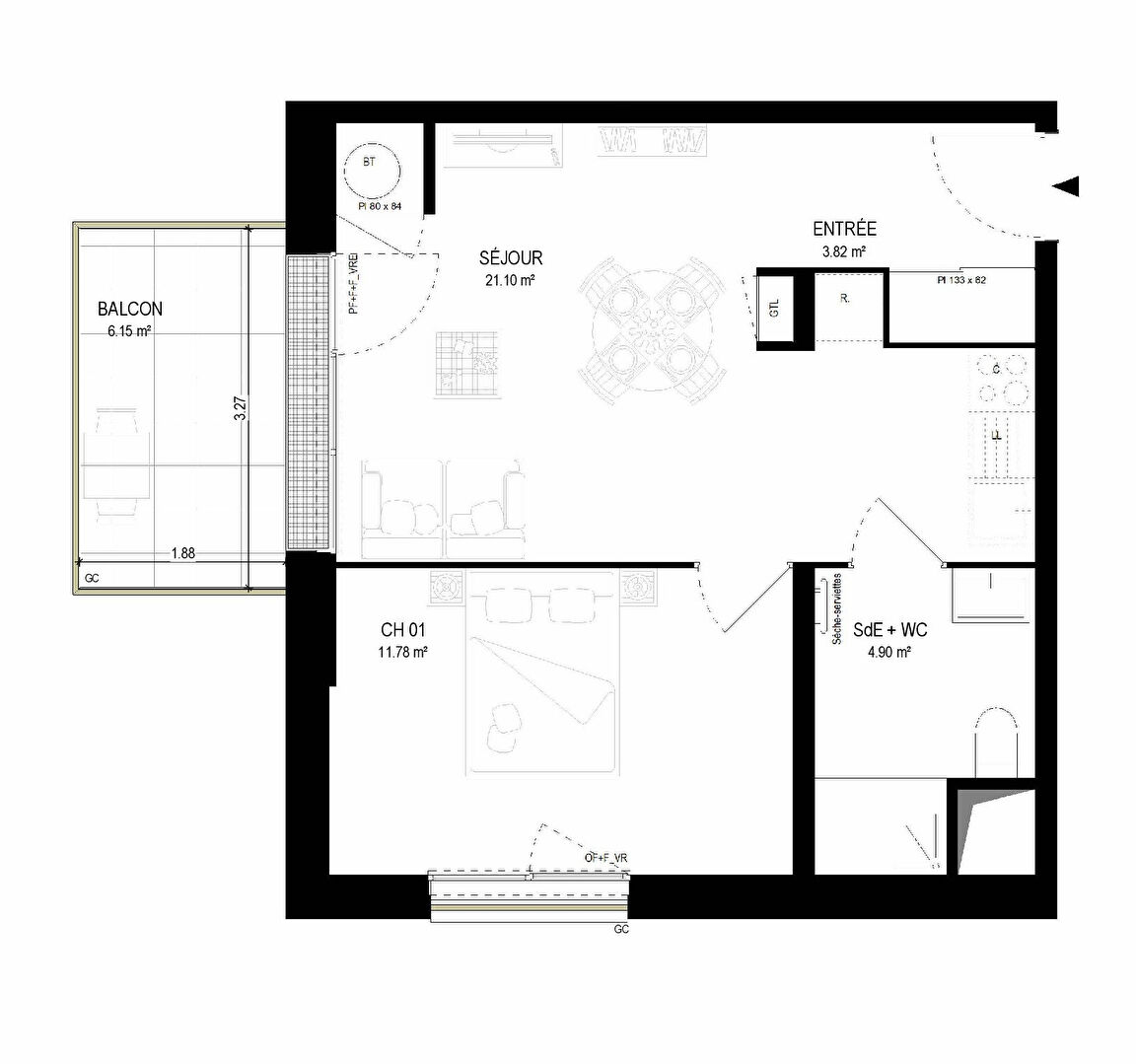 Photo Chantepie - Appartement 2 pièces de 41.59m² - balcon de 6.15m² - 1er étage - ascenseur - stationnement image 2/3