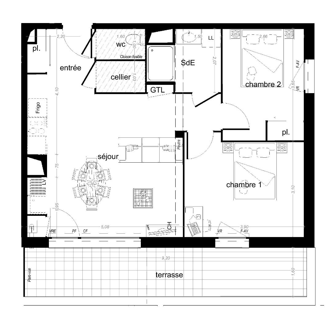 Photo VEZIN LE COQUET - Appartement 3 pièces 58.74m² Sud - rez-de-jardin - terrasse 15.92m² - stationnements image 2/3
