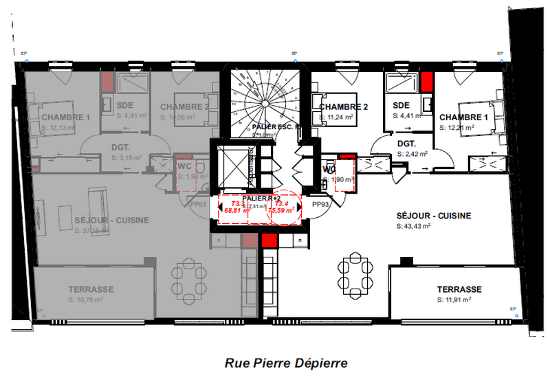 Photo EXCLUSIVITE - ROANNE PORT PROGRAMME NEUF  - Résidence haut de gamme - Appartement 75.59 m² (lots 4)  avec terrasse de 11.91 m² image 3/6
