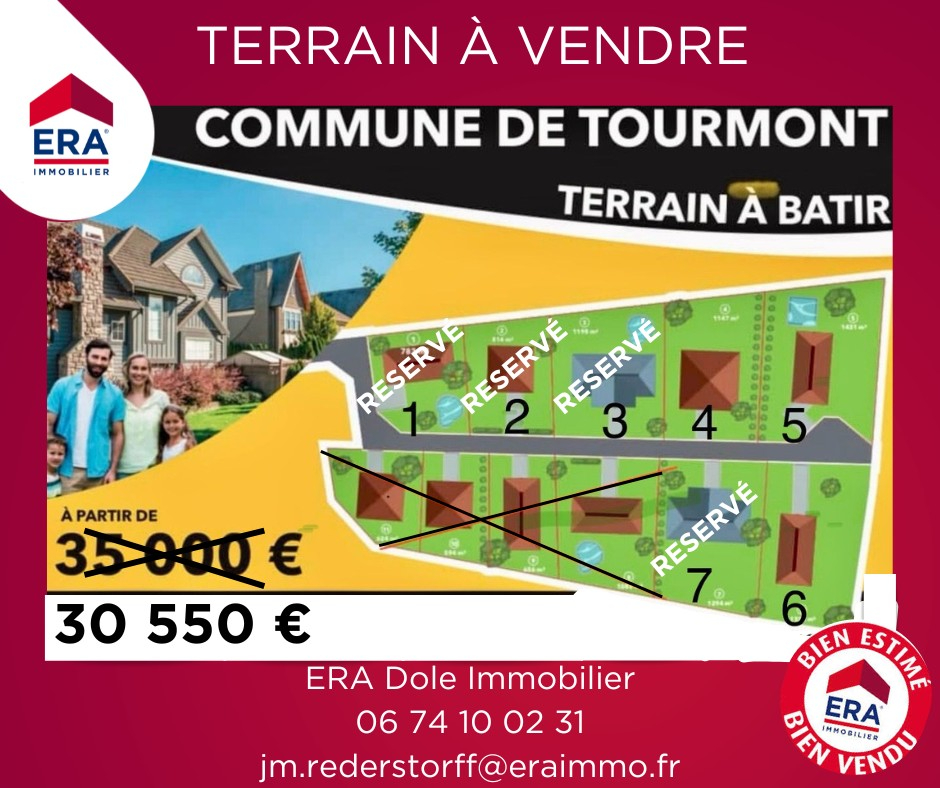 Terrain Tourmont 1512 m2 , borné, viabilisé.... à 5 km de Poligny (parcelle N°6)