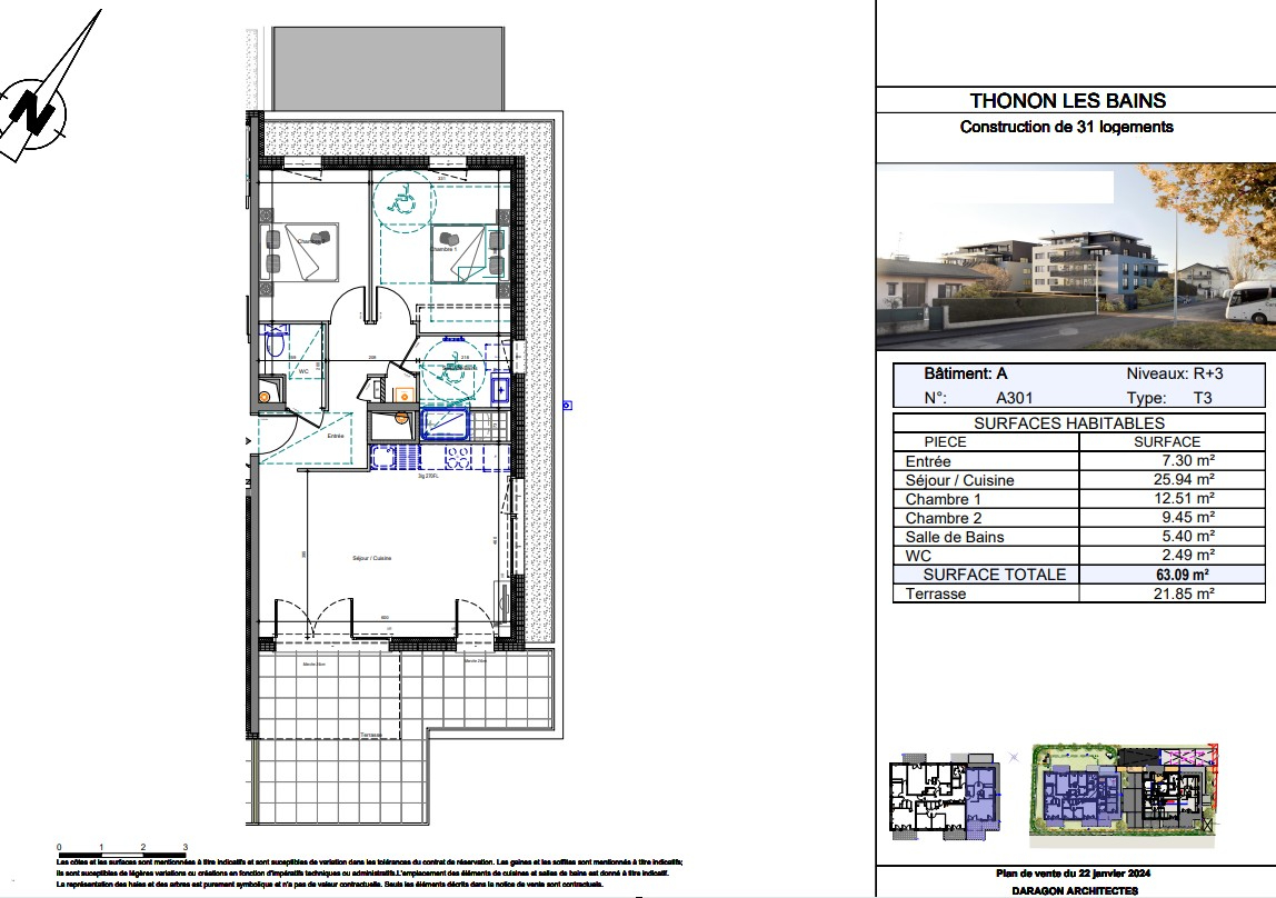 Photo Appartement T3 de 63.09 m²  avec terrasse  de 21.85 m²  - Thonon Les Bains image 1/5