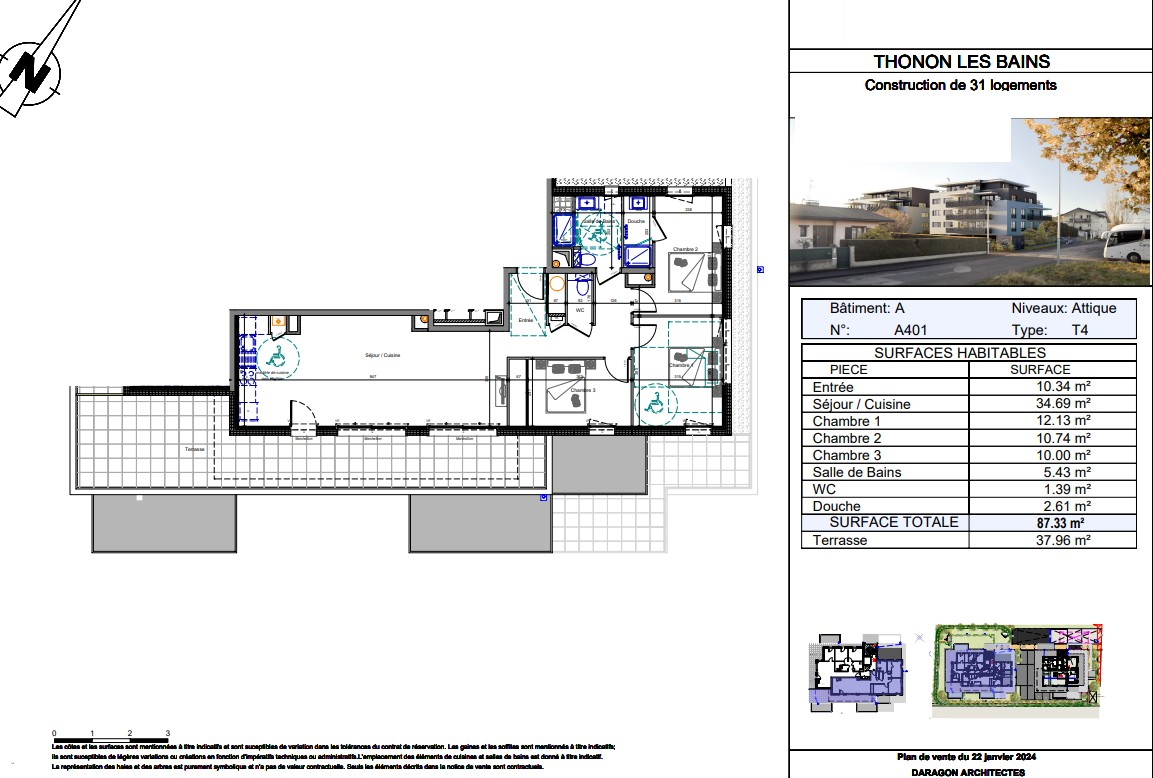 Photo Appartement T4 dernier étage de 87.33 m² - Terrasse de 37.96 m²  Thonon Les Bains image 2/6