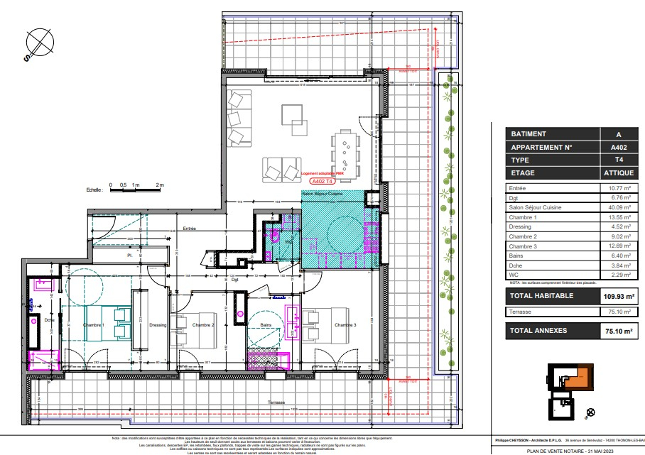 Appartement T4 de 109.93 m² en attique - Thonon-Les-Bains