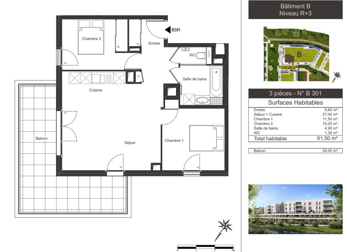 Appartement T3 de 61.5 m² avec terrasse de 20 m²  - Ambilly