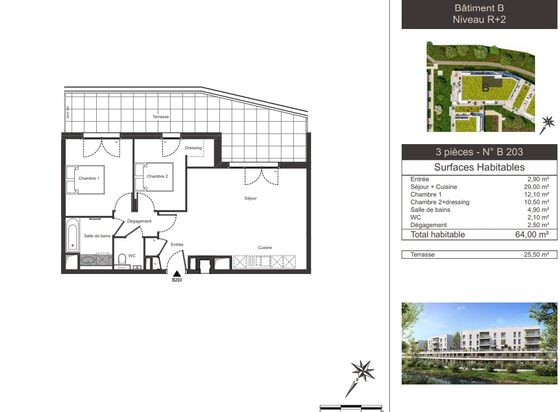 Photo Appartement T3 de 64 m² au 2ème étage Terrasse de 25.50 m²  - Ambilly image 1/5