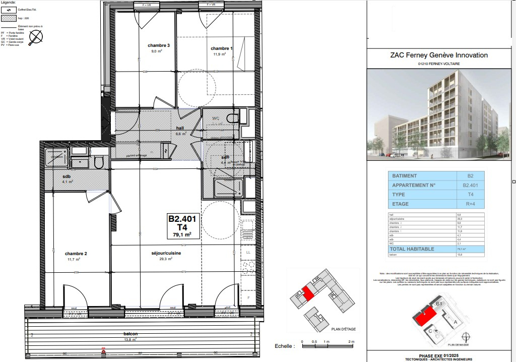Appartement T4 de 79.10  m² au 4ème étage- Ferney-Voltaire