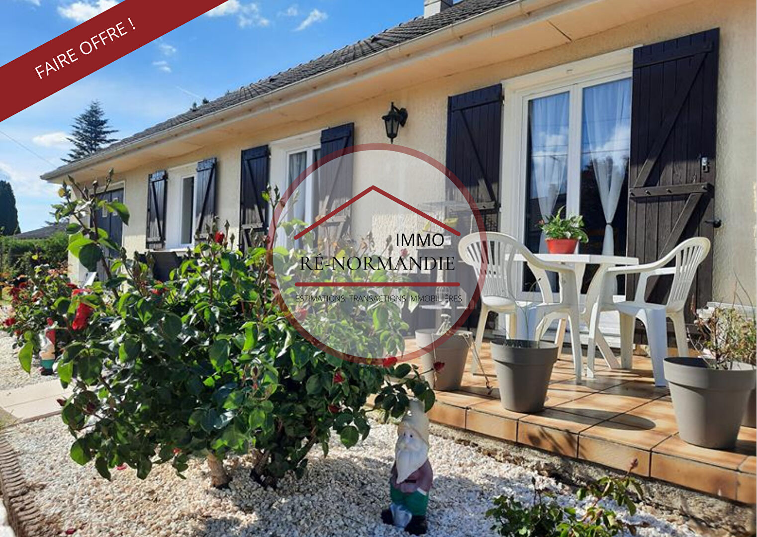 MAISON DE PLAIN-PIED - 3 CHAMBRES - GARAGE - TOUT A L'EGOUT - TERRAIN 825 m²