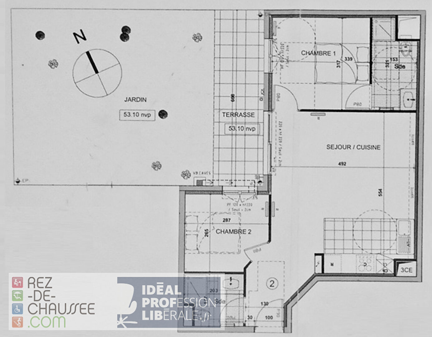 BEL ESPACE DE 55M2 AVEC TERRASSE ET JARDIN DE 54M2